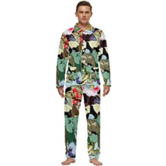 Zoo-animals-peacock-lion-hippo- Men s Long Sleeve Velvet Pocket Pajamas Set by Pakrebo