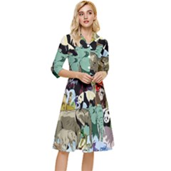 Zoo-animals-peacock-lion-hippo- Classy Knee Length Dress by Pakrebo