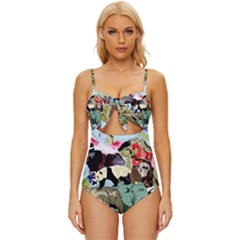 Zoo-animals-peacock-lion-hippo- Knot Front One-piece Swimsuit by Pakrebo