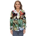 Zoo-animals-peacock-lion-hippo- Zip Up Long Sleeve Blouse View1