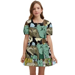 Zoo-animals-peacock-lion-hippo- Kids  Short Sleeve Dolly Dress by Pakrebo