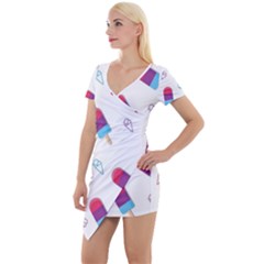 Ice Cream Popsicles Wallpaper Short Sleeve Asymmetric Mini Dress by Ravend