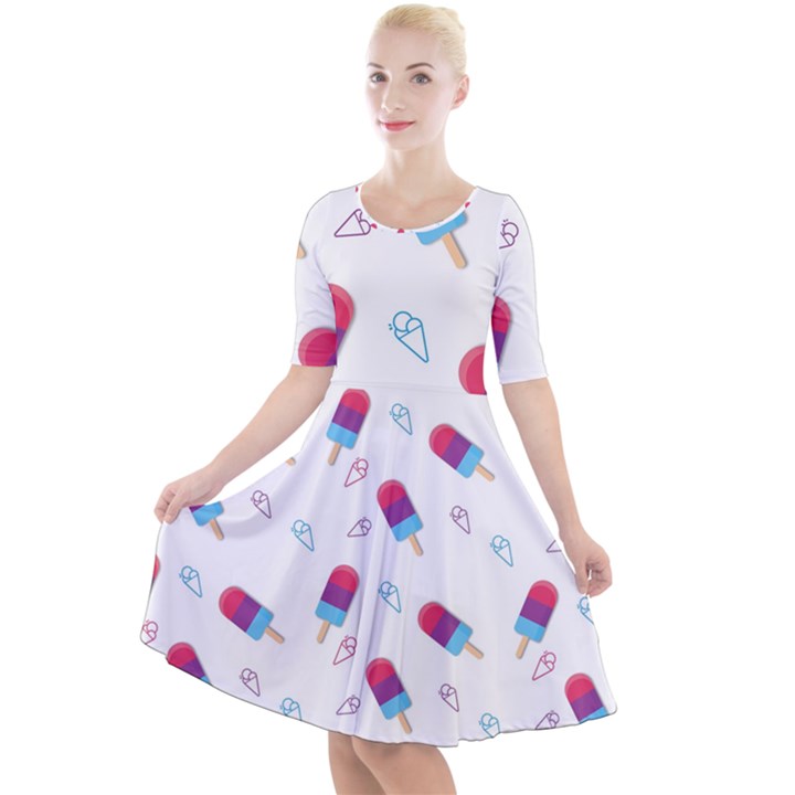 Ice Cream Popsicles Wallpaper Quarter Sleeve A-Line Dress