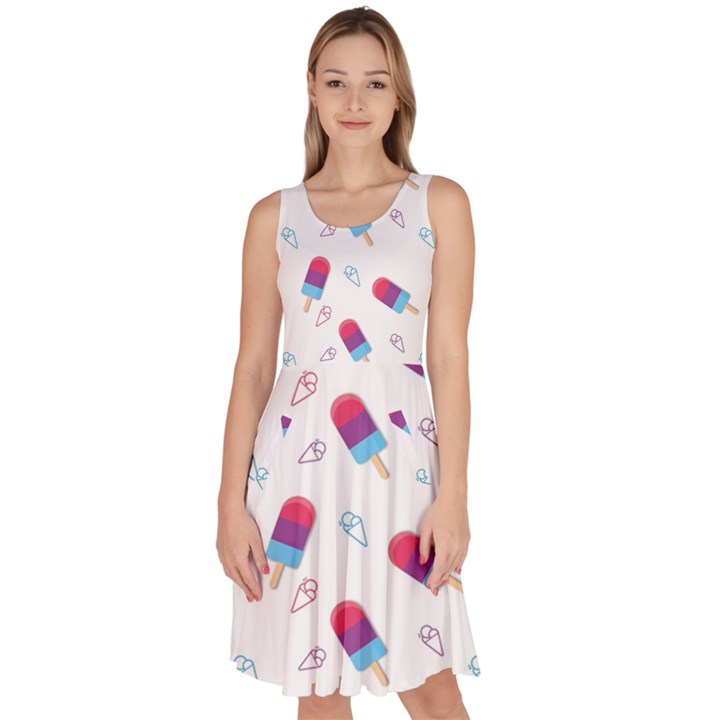 Ice Cream Popsicles Wallpaper Knee Length Skater Dress With Pockets