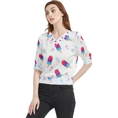 Ice Cream Popsicles Wallpaper Quarter Sleeve Blouse by Ravend