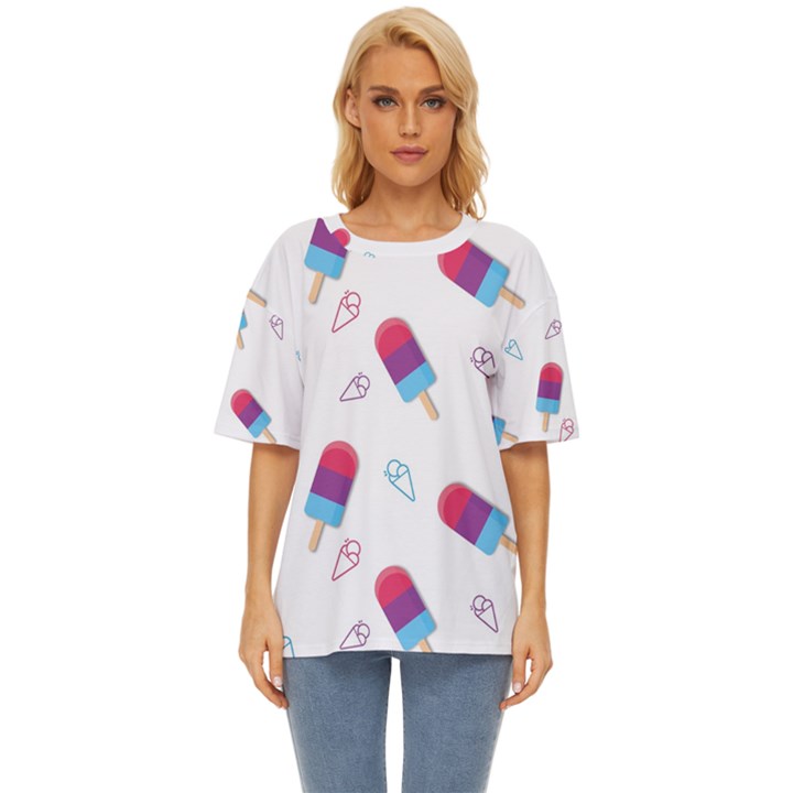 Ice Cream Popsicles Wallpaper Oversized Basic Tee