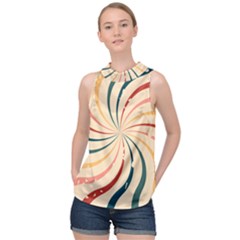 Swirl Star Pattern Texture Old High Neck Satin Top by Ravend