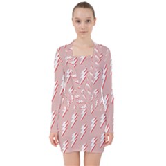 Thunder Flash Abstract Texture Art V-neck Bodycon Long Sleeve Dress