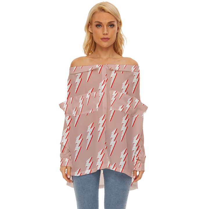 Thunder Flash Abstract Texture Art Off Shoulder Chiffon Pocket Shirt