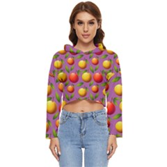 Illustration Fruit Pattern Seamless Women s Lightweight Cropped Hoodie by Ravend