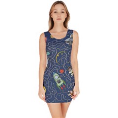 Illustration Cat Space Astronaut Rocket Maze Bodycon Dress by Ravend