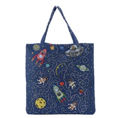 Illustration Cat Space Astronaut Rocket Maze Grocery Tote Bag by Ravend