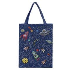 Illustration Cat Space Astronaut Rocket Maze Classic Tote Bag by Ravend