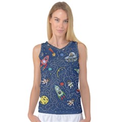 Illustration Cat Space Astronaut Rocket Maze Women s Basketball Tank Top by Ravend