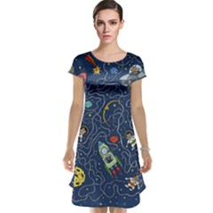 Illustration Cat Space Astronaut Rocket Maze Cap Sleeve Nightdress by Ravend