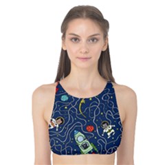 Illustration Cat Space Astronaut Rocket Maze Tank Bikini Top by Ravend