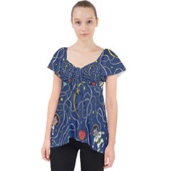 Illustration Cat Space Astronaut Rocket Maze Lace Front Dolly Top by Ravend