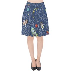 Illustration Cat Space Astronaut Rocket Maze Velvet High Waist Skirt by Ravend