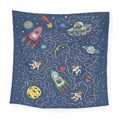 Illustration Cat Space Astronaut Rocket Maze Square Tapestry (large) by Ravend