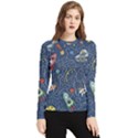 Illustration Cat Space Astronaut Rocket Maze Women s Long Sleeve Rash Guard View1