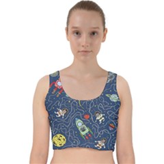 Illustration Cat Space Astronaut Rocket Maze Velvet Racer Back Crop Top by Ravend