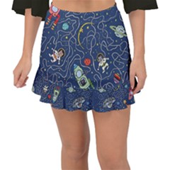 Illustration Cat Space Astronaut Rocket Maze Fishtail Mini Chiffon Skirt by Ravend