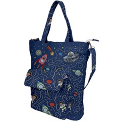 Illustration Cat Space Astronaut Rocket Maze Shoulder Tote Bag by Ravend