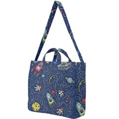 Illustration Cat Space Astronaut Rocket Maze Square Shoulder Tote Bag by Ravend