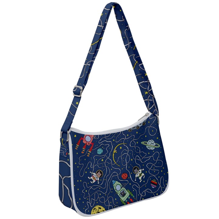 Illustration Cat Space Astronaut Rocket Maze Zip Up Shoulder Bag