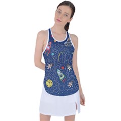 Illustration Cat Space Astronaut Rocket Maze Racer Back Mesh Tank Top by Ravend