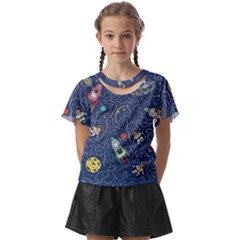 Illustration Cat Space Astronaut Rocket Maze Kids  Front Cut Tee by Ravend