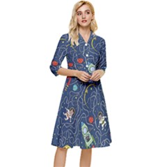 Illustration Cat Space Astronaut Rocket Maze Classy Knee Length Dress by Ravend