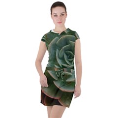 Green Orchid Plant Pattern Drawstring Hooded Dress by Ravend