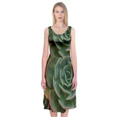 Green Orchid Plant Pattern Midi Sleeveless Dress by Ravend