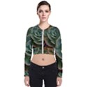 Green Orchid Plant Pattern Long Sleeve Zip Up Bomber Jacket View1