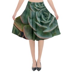 Green Orchid Plant Pattern Flared Midi Skirt by Ravend