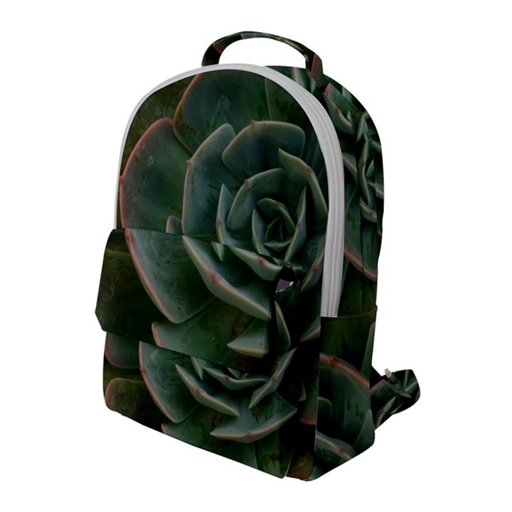 Green Orchid Plant Pattern Flap Pocket Backpack (Large)