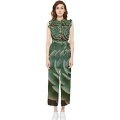 Green Orchid Plant Pattern Women s Frill Top Chiffon Jumpsuit by Ravend