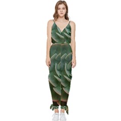 Green Orchid Plant Pattern Sleeveless Tie Ankle Chiffon Jumpsuit by Ravend