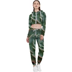 Green Orchid Plant Pattern Cropped Zip Up Lounge Set by Ravend