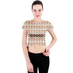 Geometric Tribal Pattern Design Crew Neck Crop Top by Ravend