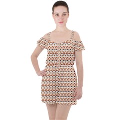 Geometric Tribal Pattern Design Ruffle Cut Out Chiffon Playsuit by Ravend