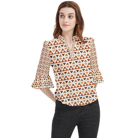 Geometric Tribal Pattern Design Loose Horn Sleeve Chiffon Blouse by Ravend