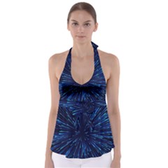 Particle Art Background Blue Babydoll Tankini Top