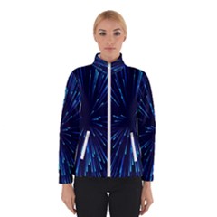 Particle Art Background Blue Women s Bomber Jacket