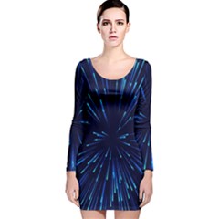 Particle Art Background Blue Long Sleeve Velvet Bodycon Dress