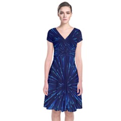 Particle Art Background Blue Short Sleeve Front Wrap Dress