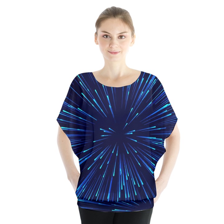 Particle Art Background Blue Batwing Chiffon Blouse