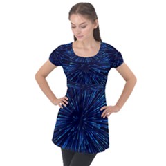 Particle Art Background Blue Puff Sleeve Tunic Top