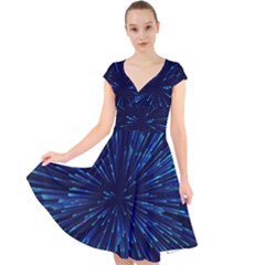 Particle Art Background Blue Cap Sleeve Front Wrap Midi Dress